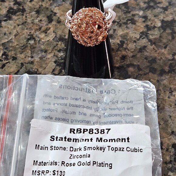 Bomb Party RBP8387 "Statement Moment" Dark Smokey Topaz Cubic Zirconia Sz 6 - Picture 5 of 5